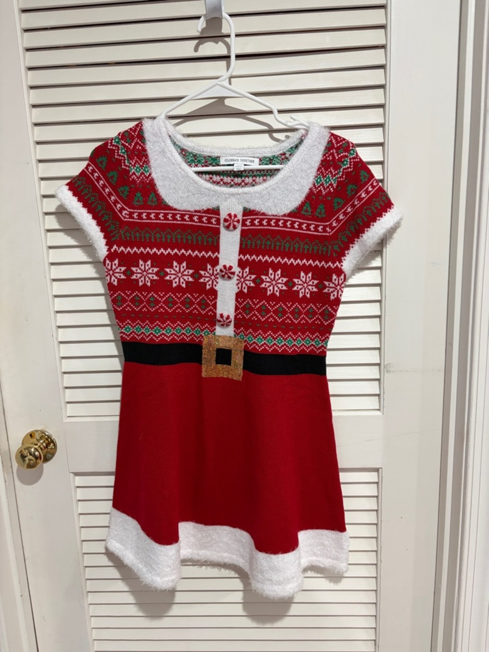 Kids Holiday Knit Dress - Red Snowflake Pattern